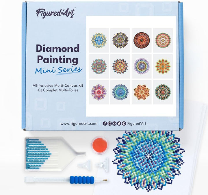 Figured'Art Mini Serie Diamond Painting Erwachsene - Mandala Kunst - Premium-Box mit 12 Stück 15x18