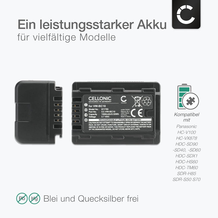 subtel 2X VW-VBK180 VBK360 VW-VBL090 Akku kompatibel mit Panasonic V100 HC-VX878 HDC-SD90 SD40 SD60