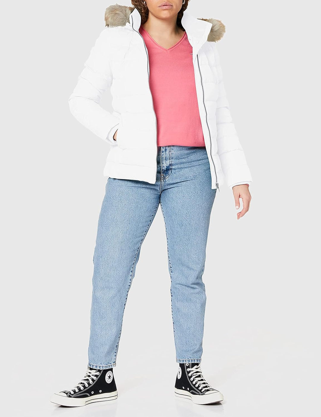Tommy Jeans Damen Daunenjacke Basic Winter Weiss L, Weiß L