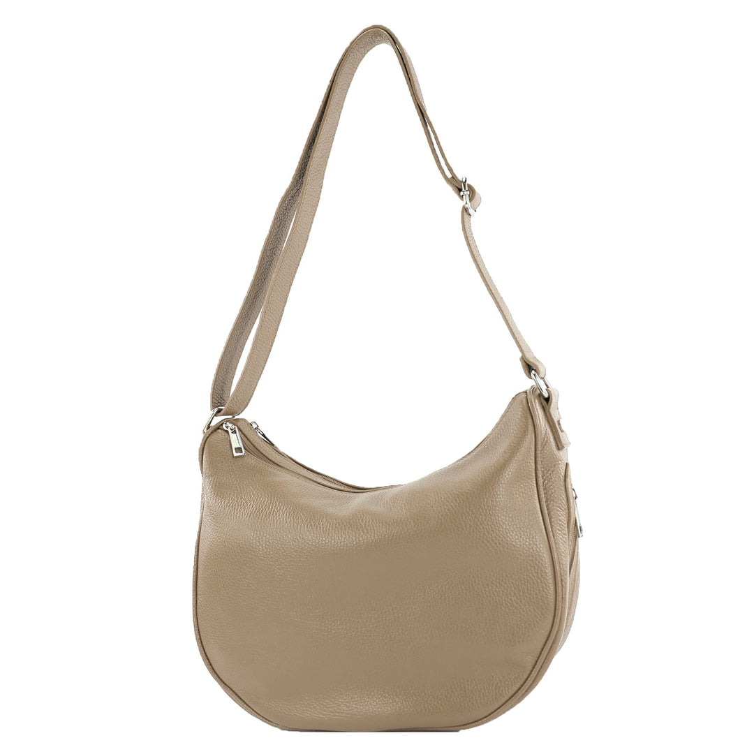 modamoda de - T222 - ital. Umhängetasche Schultertasche aus Leder Dunkeltaupe, Dunkeltaupe