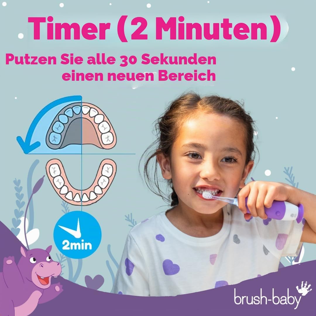 Brush-Baby WildOnes Kinder Elektrische Wiederaufladbare Zahnbürste, 1 Griff, 3 Bürstenköpfe, USB-Lad