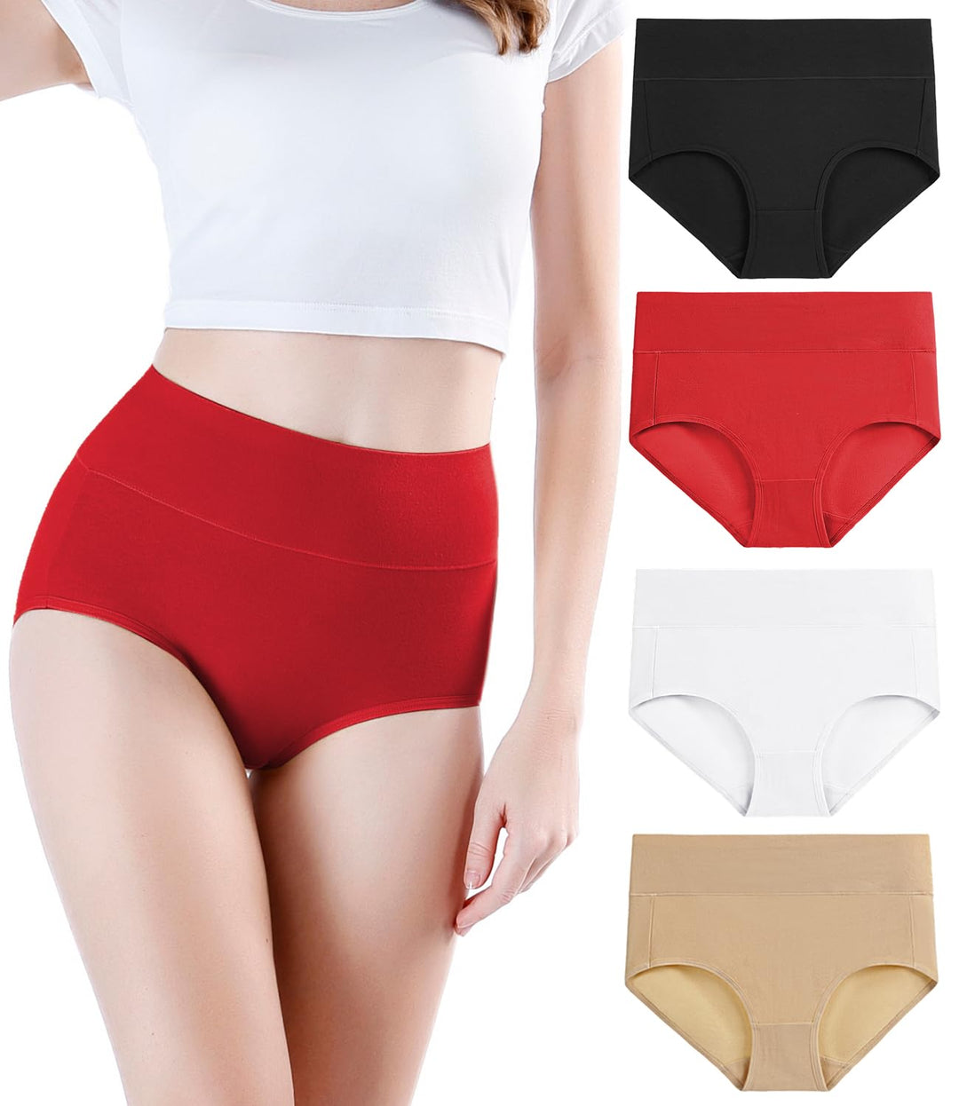 wirarpa Unterhosen Damen Baumwolle Frauen Unterwäsche Hohe Taille Slips Hoher Taillenslip 4er Pack S