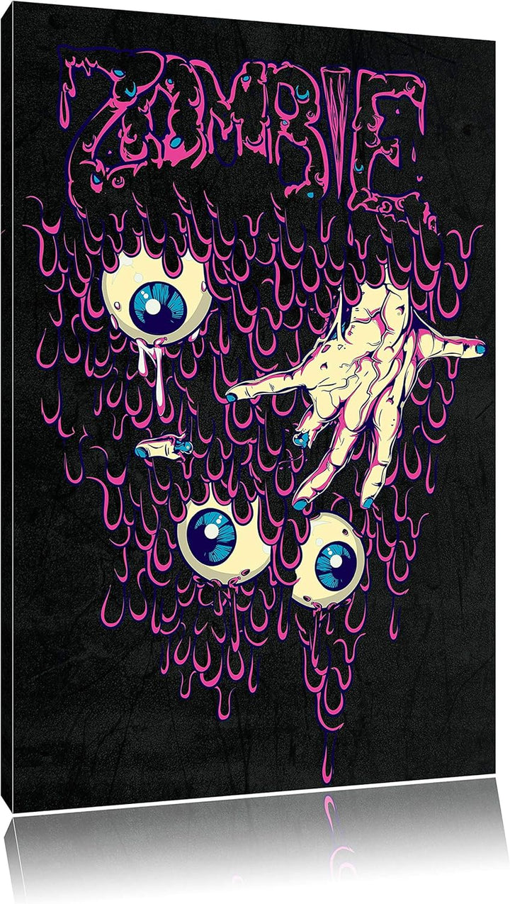 Dark Zombie-Eyes black Leinwandbild Bild auf Leinwand, XXL riesige Bilder fertig gerahmt mit Keilrah