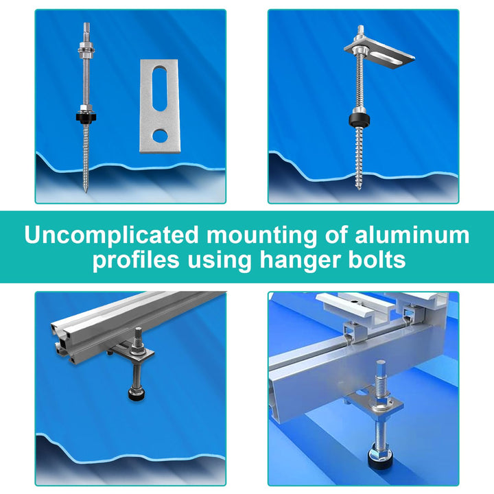 16 Stück Stockschrauben M10 x 200mm, Stockschrauben PV Anlage 304 Edelstahl Dichtung Sperrzahnmutter