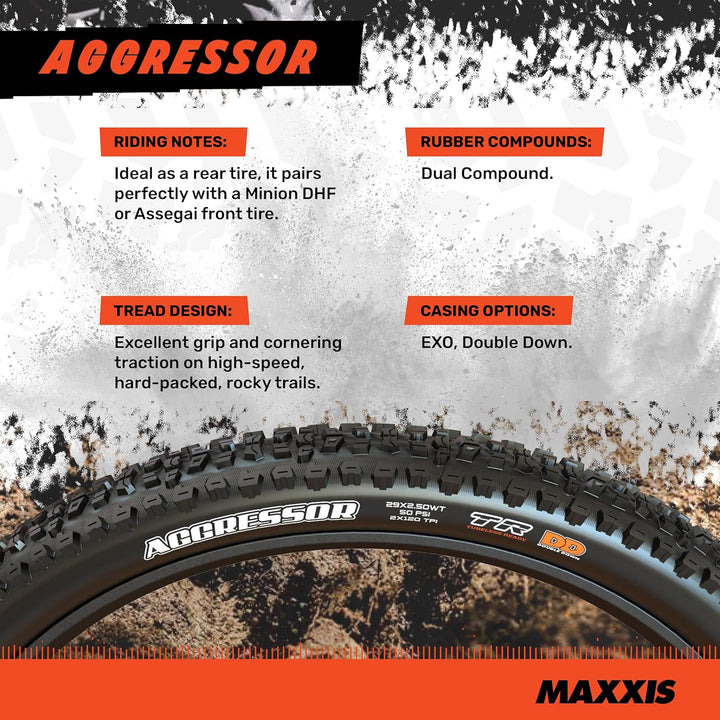 Maxxis Unisex Aggressor zusammenklappbar Dual Compound TR/DD Reifen 29x2.50WT Schwarz, 29x2.50WT Sch
