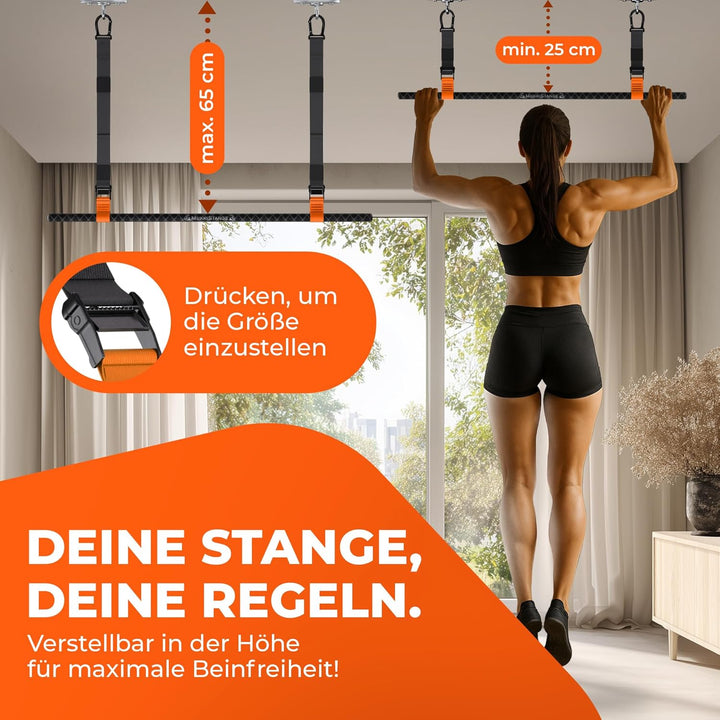 Klimmzugstange Decke, abnehmbar, höhenverstellbar, griffig, platzsparend, verstaubar, zum Aufhängen,