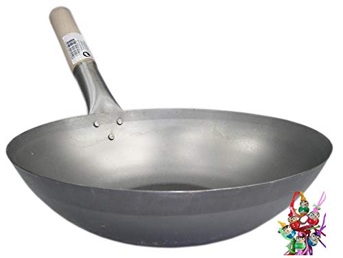 yoaxia ® - [ Wok Ø 30 cm Flacher Boden ] Asiatische Eisenpfanne/Küchen Wok/Pfanne + EIN kleines Glüc