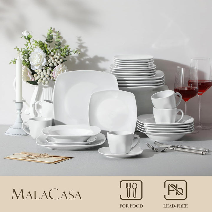 MALACASA, Serie Julia, Geschirrset 12 Personen, 60 Teilig Porzellan Geschirr Set,Kombiservice Tafels