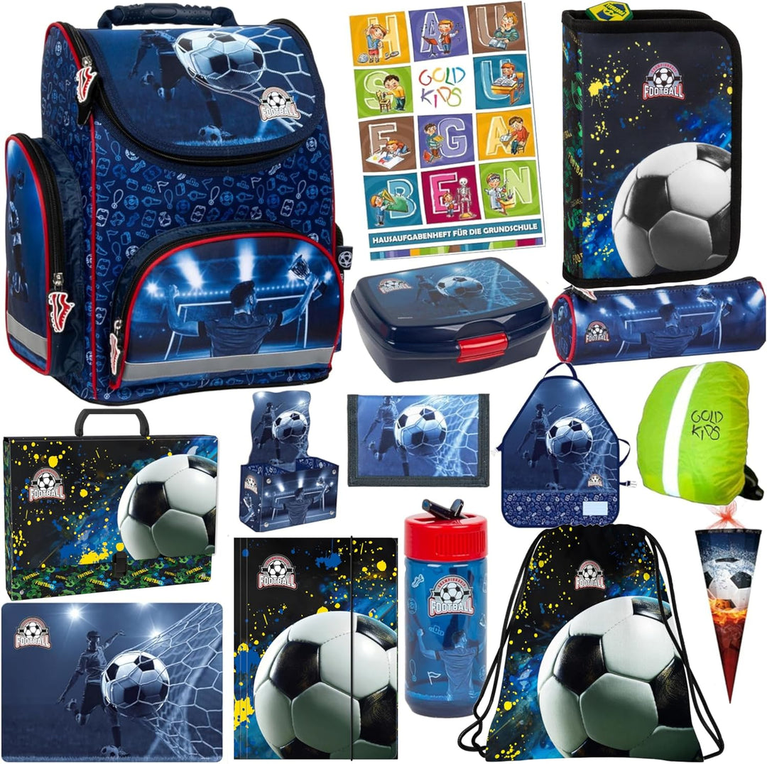 Goldkids - Schulranzen für Jungen und Mädchen, 15er-Set - Schul-Rucksack für Kinder mit Federmäppche