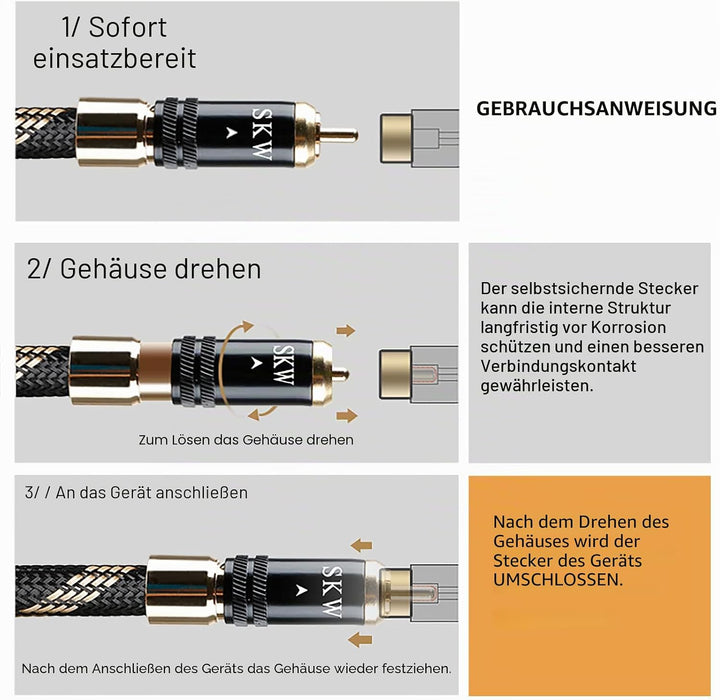 SKW Cinch Audiokabel, 2 x Cinch auf 2 x Cinch-Stecker, selbstsichernd, Cinch-Kabel, kompatibel mit C