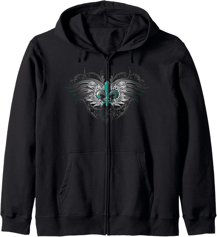 Fleur De Lis Design Flügel und Ornamente Geflügelte Lilie Kapuzenjacke