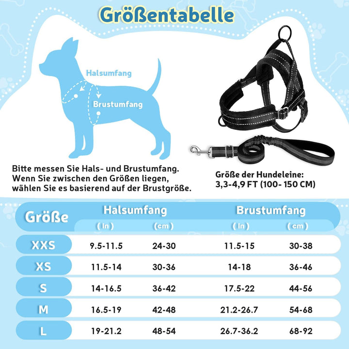Hundegeschirr mit Leine für mittelgrosse Kleine Hunde, Weich gepolsterter No-Pull Brustgeschirr mit