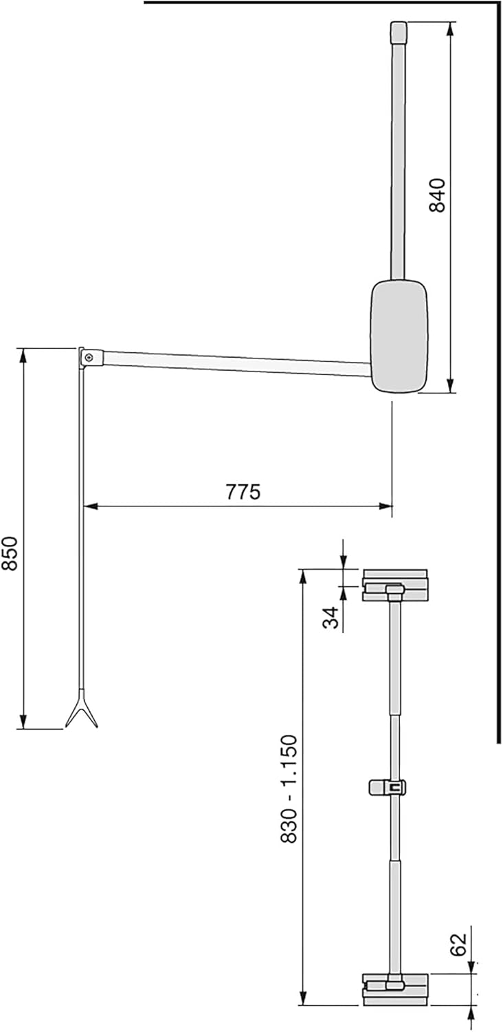 EMUCA Kleiderlift für Schrankbreite, kleiderschranklift, 830-1150mm breite regulierbar, Titanfarbe,