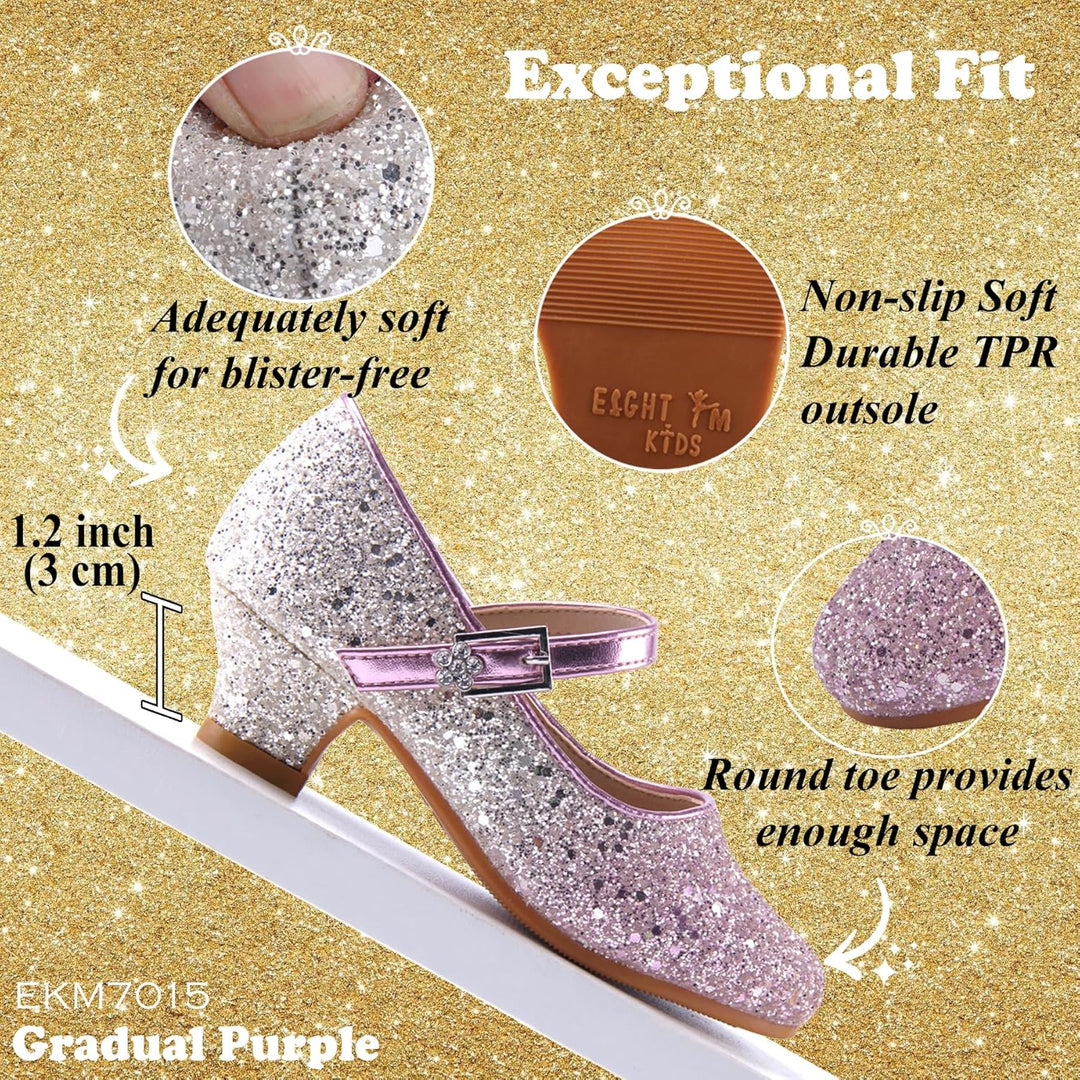 EIGHT KM - Mädchen High Heel Kleid Schuhe - Mary Jane Prinzessin Hochzeit Pumps - Funkelnder Glitzer