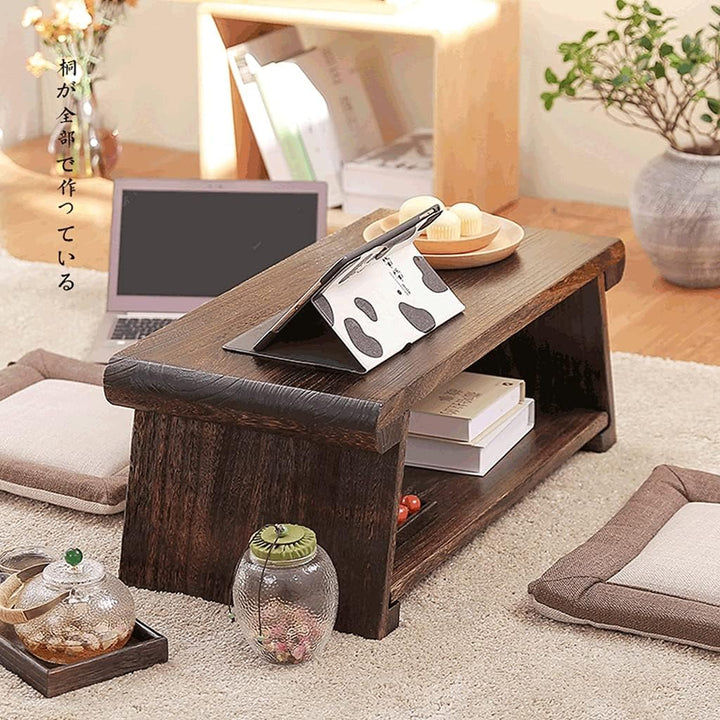 Beistelltisch, Couchtisch 2-stufig mit Ablageregal, Retro japanischer Teetisch, Tatami-Tisch für Woh