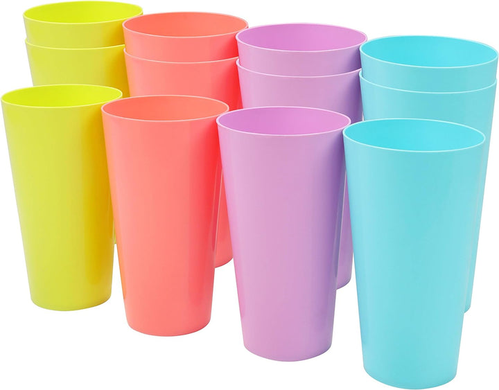 BELLE VOUS 12er Pack Bunte Plastikbecher - 600 ml Wiederverwendbare Trinkbecher in 4 Farben - Stabil
