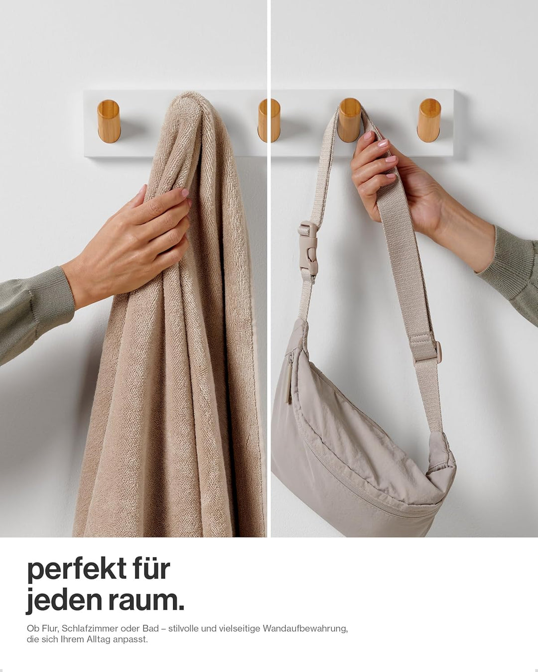 LARHN Garderobenleiste Weiss mit 5 Haken XL (2 Stk.), 42cm - Wandgarderobe, Jackenhalter Wand, Haken