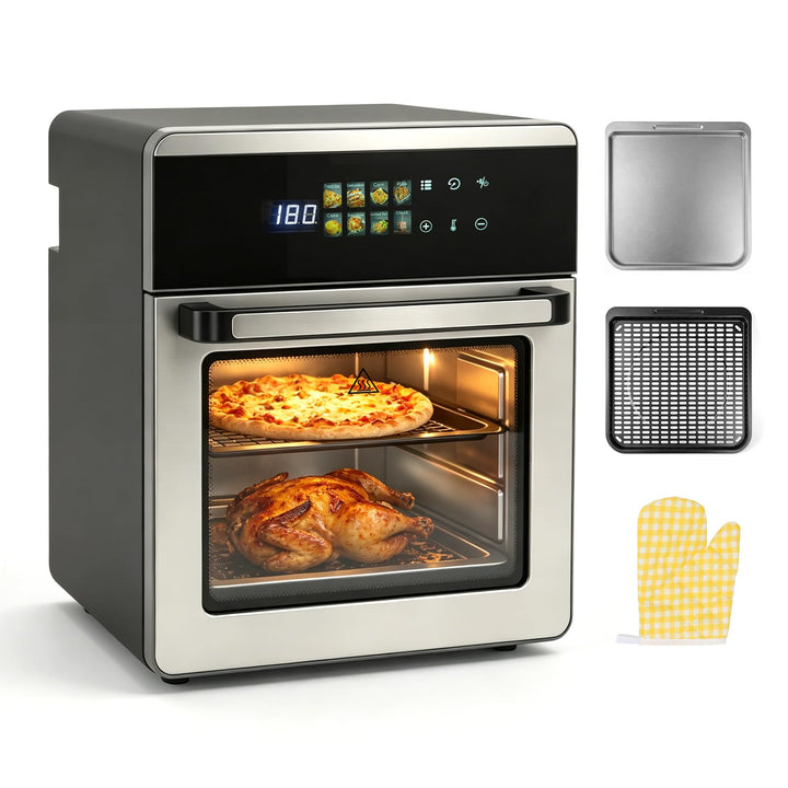 Heissluftfritteuse 16 Liter Edelstahl, 8-in-1 Multifunktionsofen Heissluftfritteuse und Ofen, Airfry