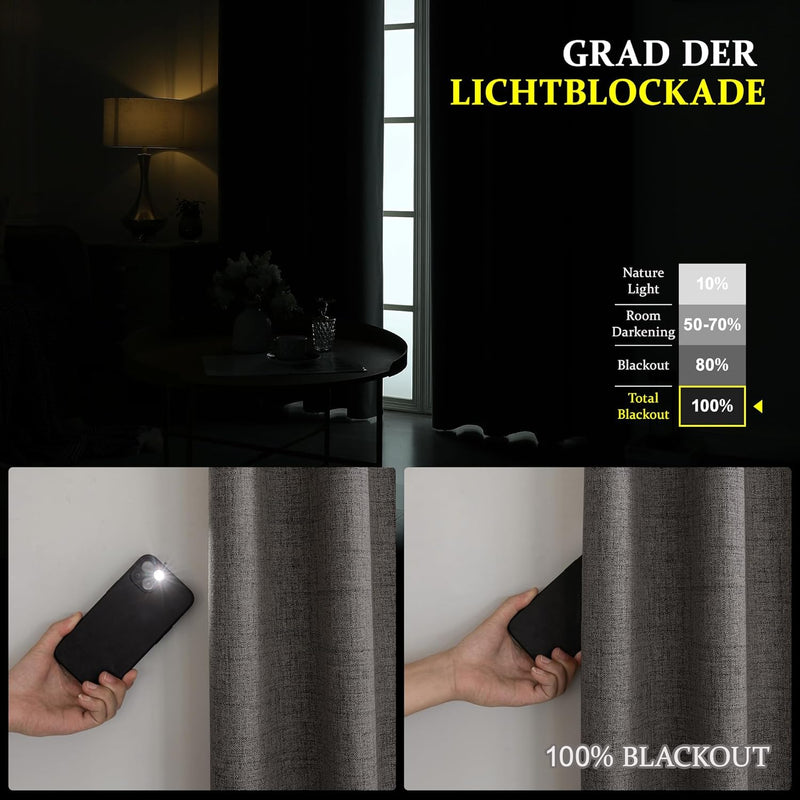 CUCRAF Vorhang Blickdicht Gardinen Grau - 2er Set H175xB140cm Deko Ösenschal Thermo Vorhänge Verdunk