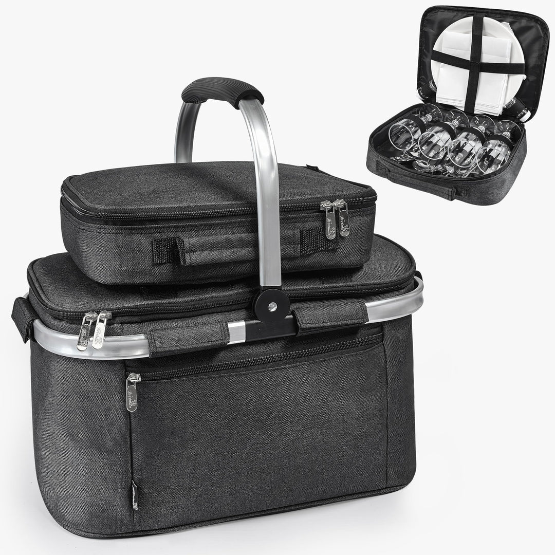 Kato Tirrinia 34L Faltbar Einkaufskorb Kühltasche, Isoliert Picknickkorb mit Bestecktasche Camping,