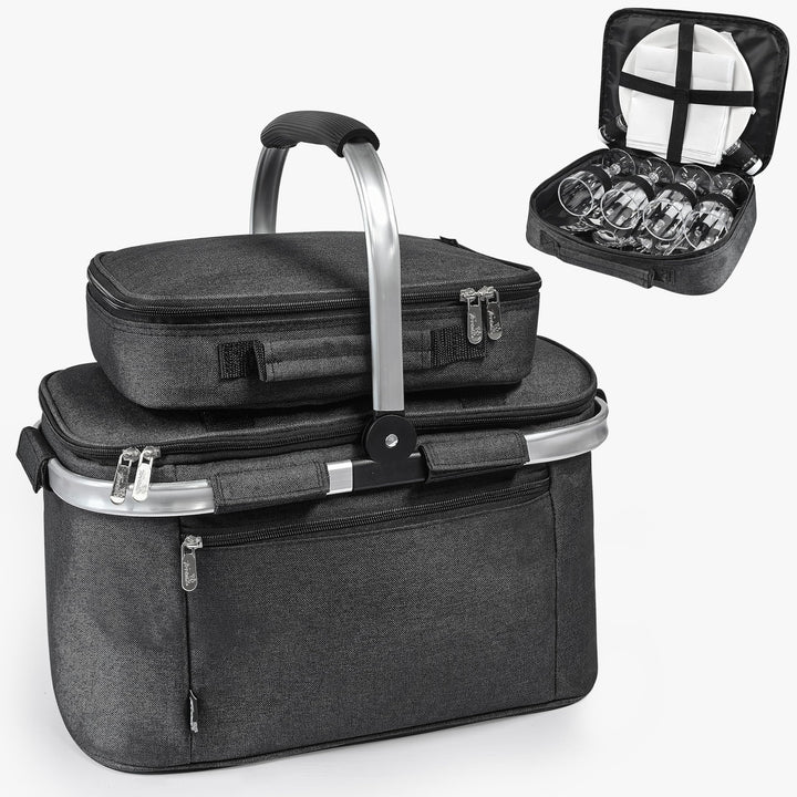 Kato Tirrinia 34L Faltbar Einkaufskorb Kühltasche, Isoliert Picknickkorb mit Bestecktasche Camping,