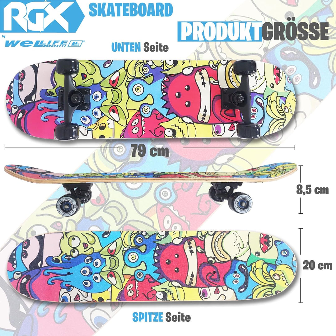WeLLIFE Skateboard für Anfänger, 80x20cm Holz Skateboard Kinder, Jugendliche Erwachsene,ABEC-9 Kugel
