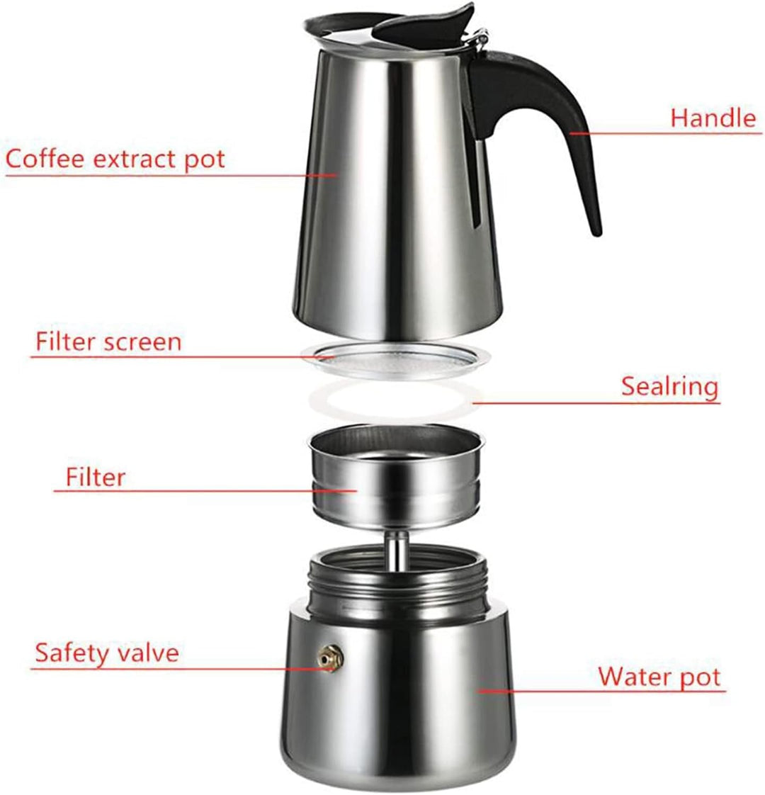 500W Elektrisch Espressokocher Edelstahl Kaffeekanne 200ml 4 Tassen Mokkakanne Elektrisch Kaffeekoch