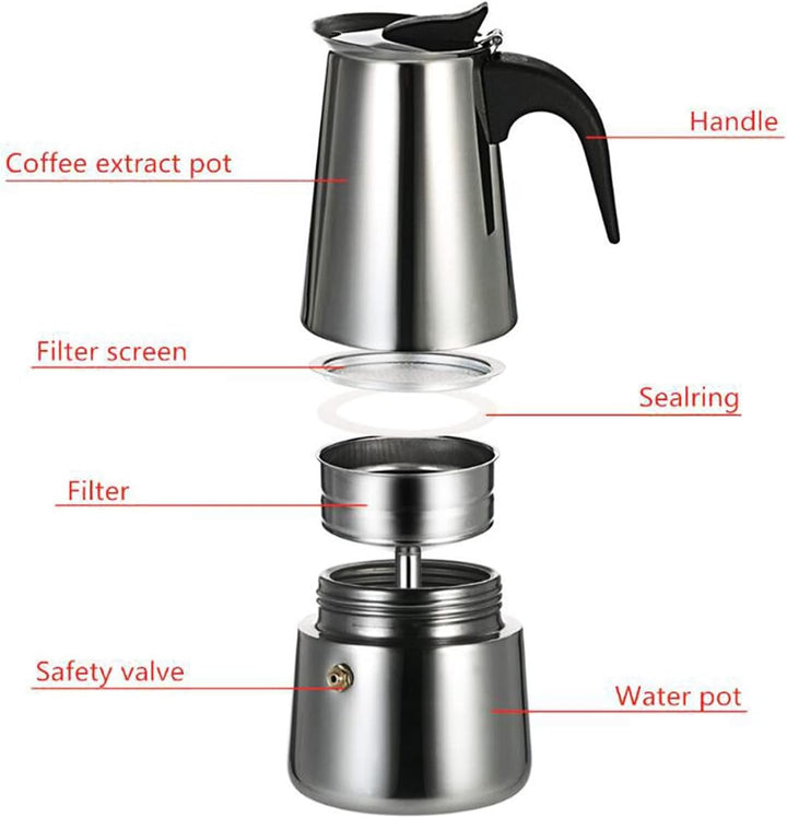 500W Elektrisch Espressokocher Edelstahl Kaffeekanne 200ml 4 Tassen Mokkakanne Elektrisch Kaffeekoch