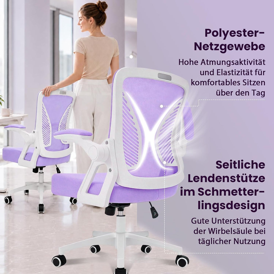 Ergonomischer Bürostuhl mit Mesh Rückenlehne, klappbaren Armlehnen und Wippfunktion, Schreibtischstu