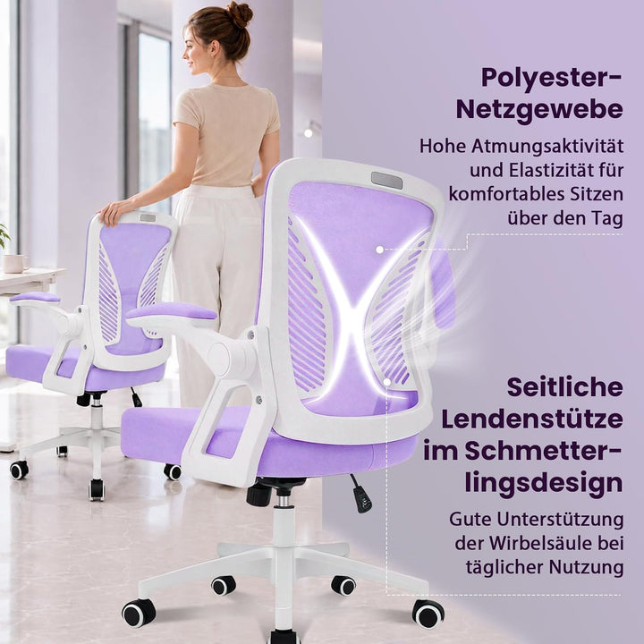 Ergonomischer Bürostuhl mit Mesh Rückenlehne, klappbaren Armlehnen und Wippfunktion, Schreibtischstu