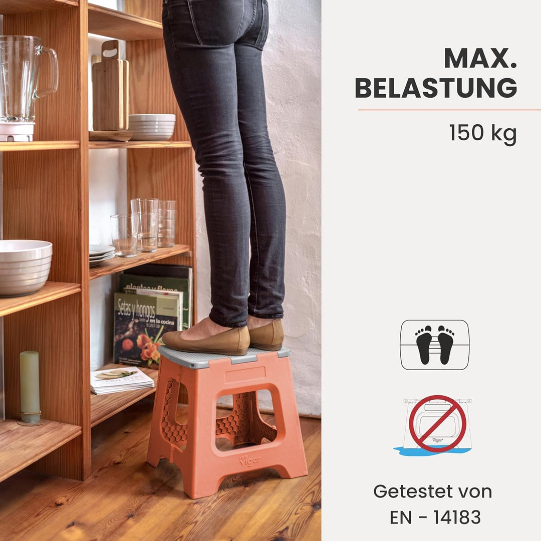Vigar Kompakte Tritthocker Klappbar für Erwachsene, 32 cm, Klapphocker Faltbar 150 kg rutschfest, Le