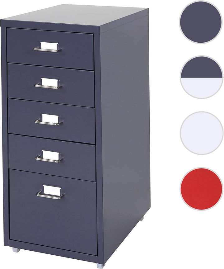PROREGAL Rollcontainer Housten HxBxT 69x28x41cm 5 Schubladen Dunkelgrau Schubladenschrank Stahlschra