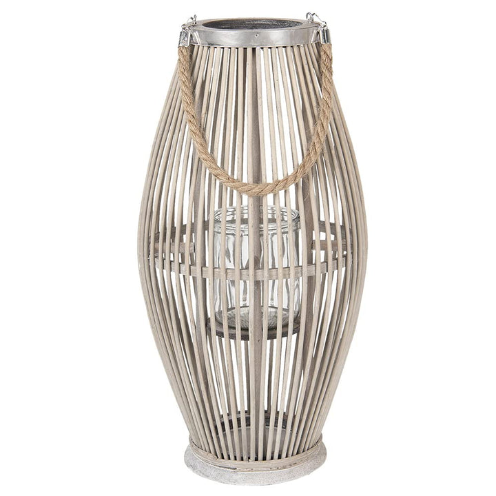 Clayre & Eef Laterne grau Holz/Glas 25 x 25 x 50 cm 6RO0470L