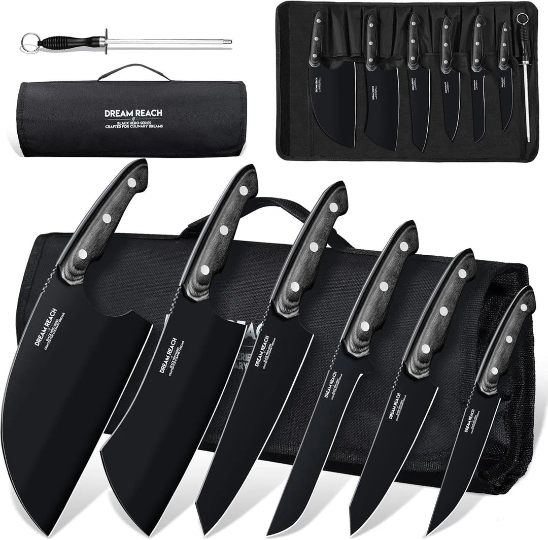 Dream Reach Küchenmesserset mit Wetzstähle - 6-teilig Scharfes Messerset mit Tragbare Messertasche,