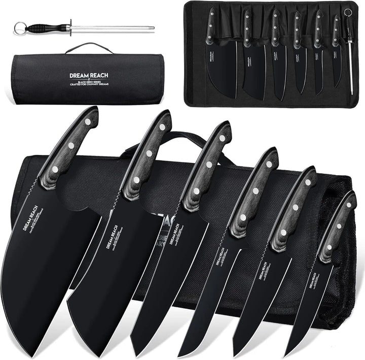Dream Reach Küchenmesserset mit Wetzstähle - 6-teilig Scharfes Messerset mit Tragbare Messertasche,