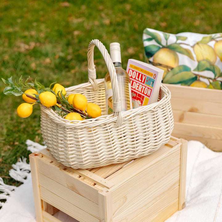 Creative Home Weisser Einkaufskorb Weidenkorb mit Henkel Picknickkorb | 36 x 27 x 32 cm cm (+/- 2 cm