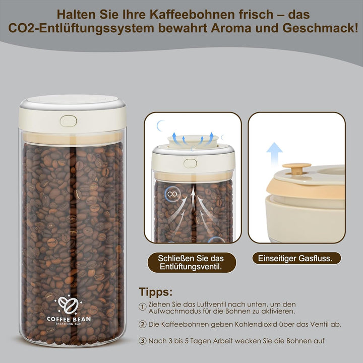1700 ml/60oz Kaffeedose Behälter,Borosilikatglas-Kaffeebohnen Aufbewahrungsbehälter mit Einweg-CO2-V