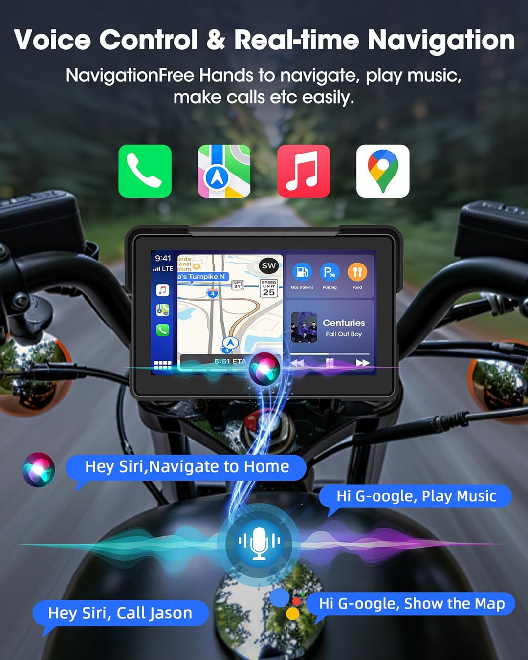 7 Zoll Motorrad Carplay Android Auto Motorrad Display für Motorräder, Navigationsgeräte mit Siri, G-