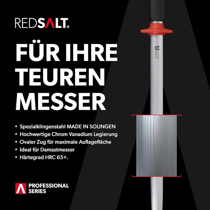 REDSALT® Premium Wetzstahl 30cm ovaler Microfein Saphirzug für hochwertige Messer | HRC 65 Chrom Van