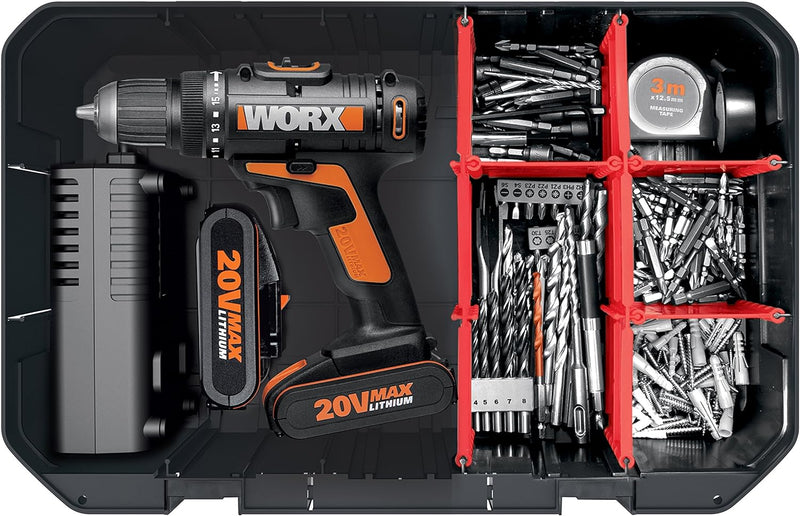 WORX WX803.9 Akku Winkelschleifer 20V - ohne Akku & Ladegerät, Schwarz & WA0071 Werkzeugkoffer aus r