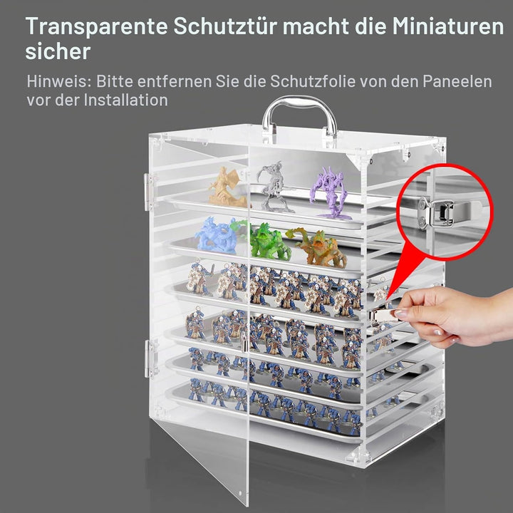 Miniatur Sammelobjekthülle aus transparentem Acryl mit Schutztür, kompatibel mit Warhammer 40k, DND