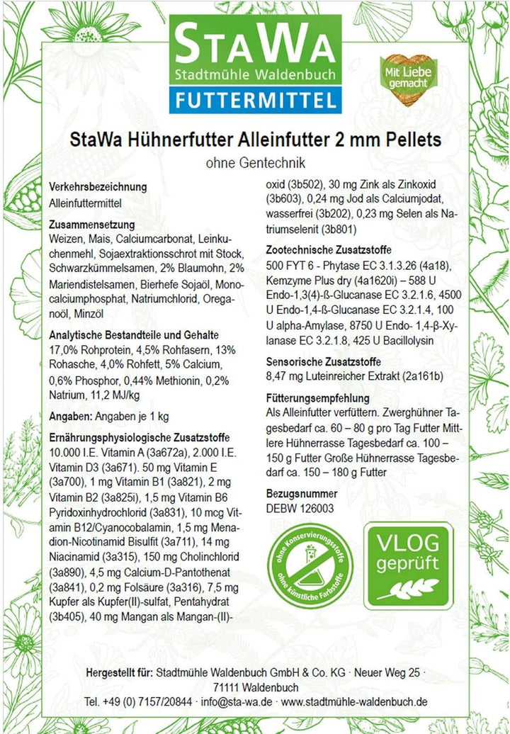 STAWA Hühnerfutter Alleinfutter, 2 mm Pellets, ohne Gentechnik, 25 kg, 25 kg