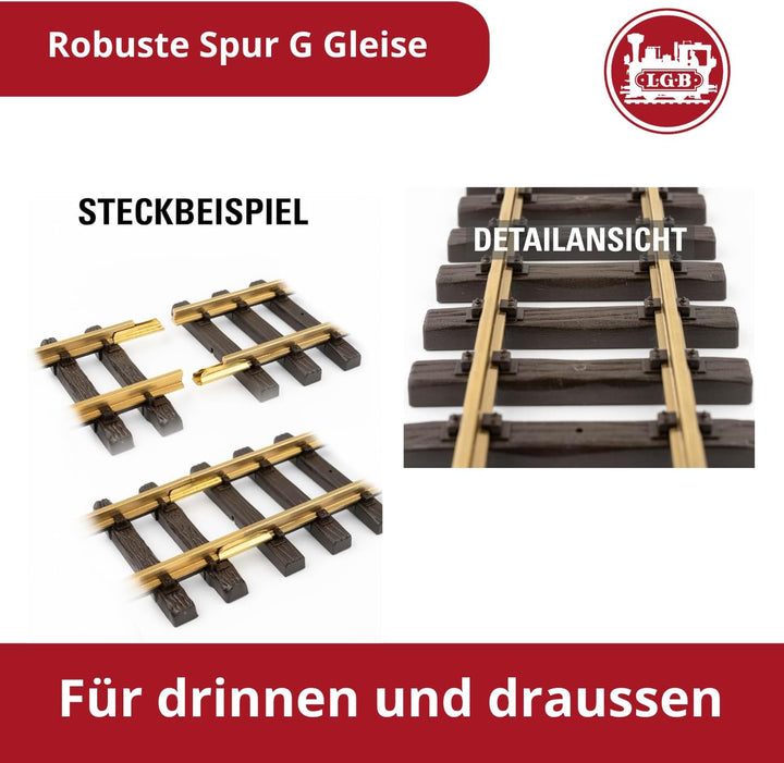 LGB – 90463 Gartenbahn Starterset Klemmbausteinzug mit Lokomotive und zwei Waggons, Outdoor-Eisenbah
