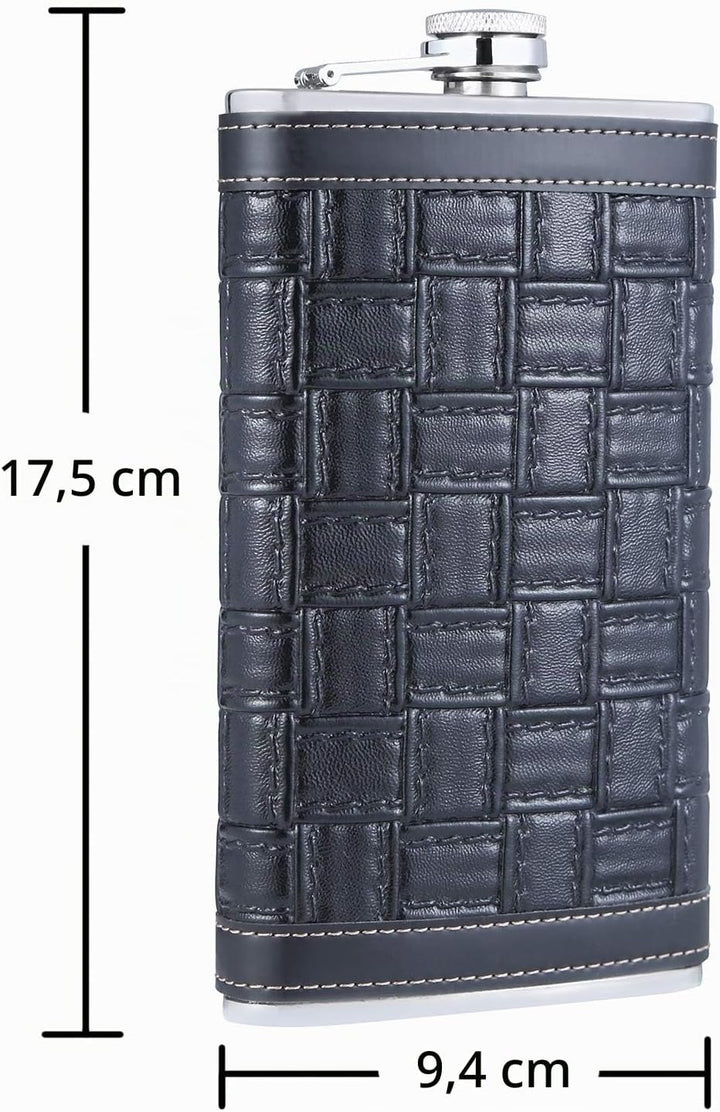 TANEAXON Flachmann mit Trichter und Box aus Edelstahl und auslaufsicher, quadratisch, 340 ml 12 oz F