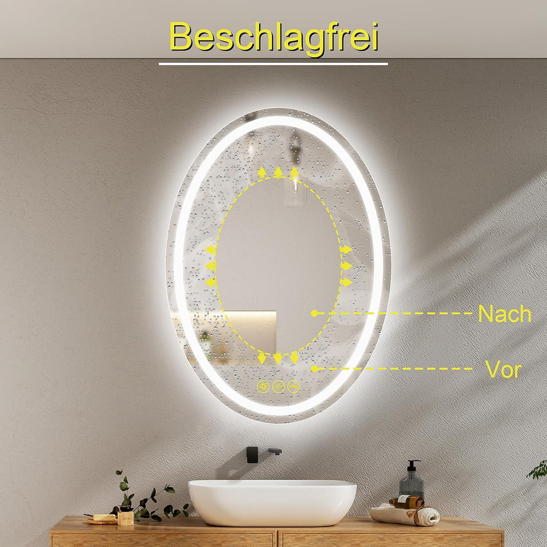 AI-LIGHTING LED Badspiegel mit Beleuchtung Oval 50x70 cm Badezimmerspiegel mit Licht 3 Lichtfarben/B