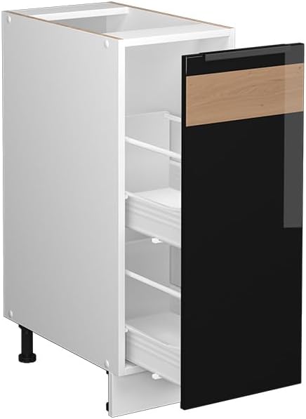 Vicco Apothekerschrank Fame-Line, Schwarz-Eiche Hochglanz/Weiss, 30 cm ohne Arbeitsplatte Schwarz Ei