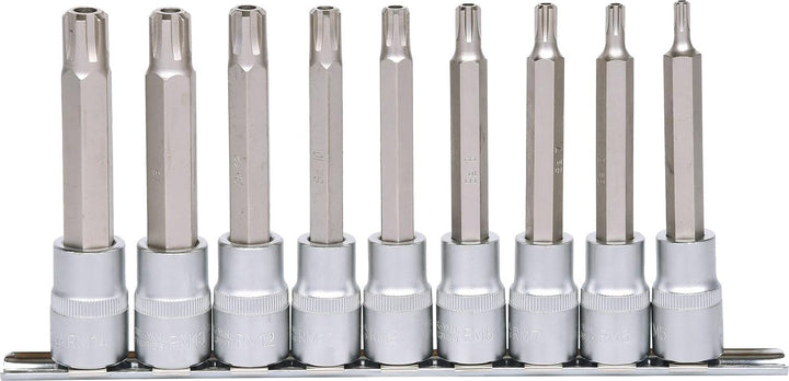 KS Tools 911.1630 1/2" RIBE-Bit-Stecknuss-Satz, lang, 9-tlg.