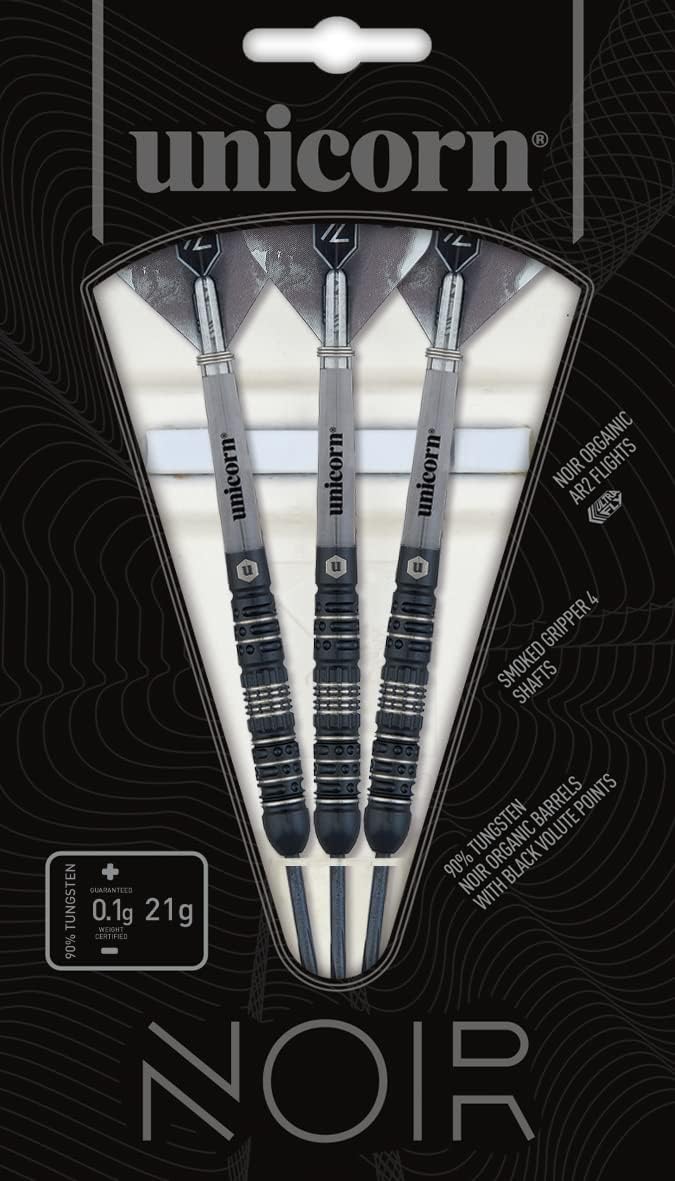 ‎Unicorn Steeltip Dartpfeile Set - Noir - 90% Tungsten Barrels mit schwarzer Titanbeschichtung & Bla