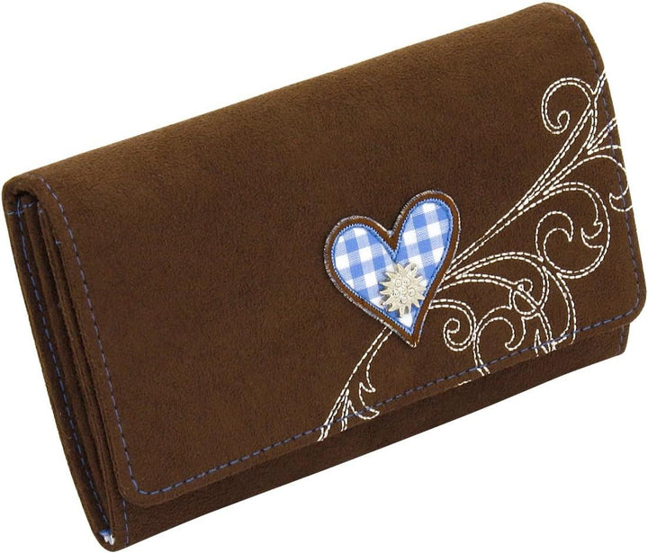 Friedrich 23 Damen-Überschlagbörse, Bavaria, Velvet, Münzbörse, 17 cm, Braun/Blau, Braun/Blau