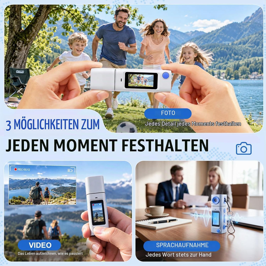 1080P Mini Kamera Schlüsselanhänger, Mini Digitalkamera 270° Linse